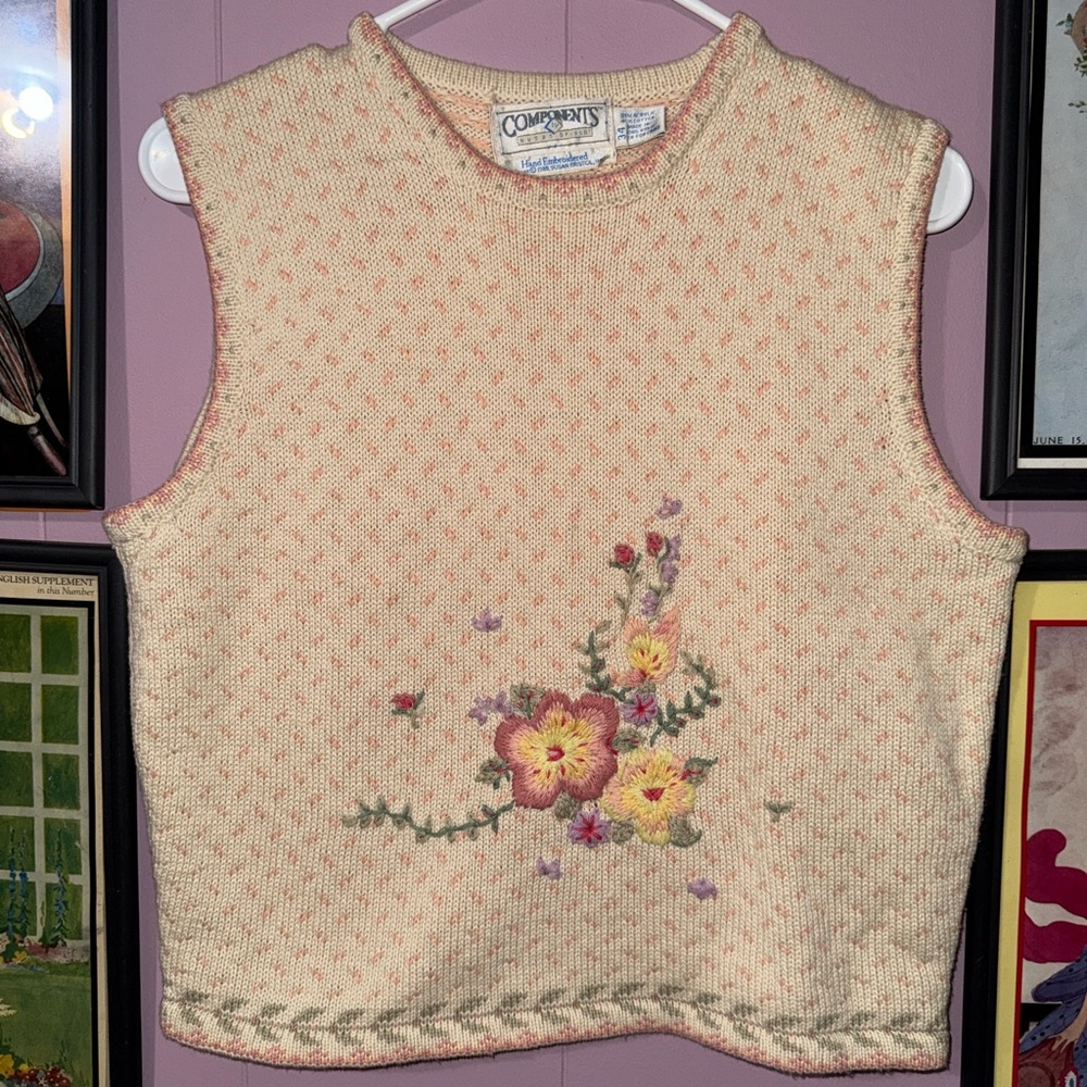 Floral Embroidered Knit Sweater Vest
